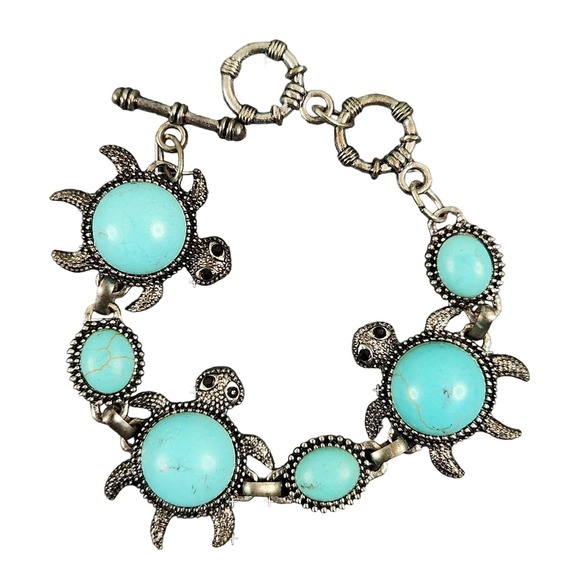 Jewelry - Southwestern Style Fuax Turquoise Sea Turtle Silver-tone Bracelet